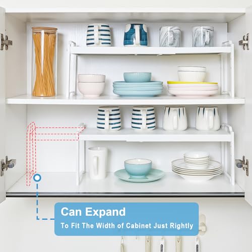 3 Pack Kitchen Cabinet Organizer Shelf, Stackable Expandable Shelves Organizers For Kitchen Cabinet Countertop Storage, Adjustable Counter Cupboard Pantry Organizer Shelf Rack Stand, Length:25.5 Inch - color: White, size: 3 Pack: 15.5"-25.5"L