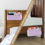 YETTASBIN Purple Bedside Caddy Hanging Storage Organizer Bag with 2 Straps & Hooks for Bunk Beds, College Dorm, Hospital Bed - Holder for Books, Phone, Magazine, Glasses, Keys