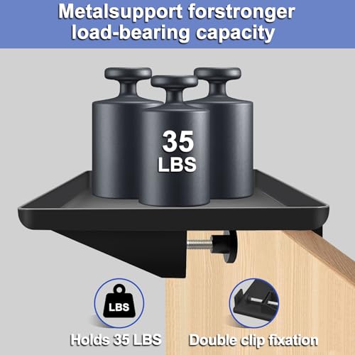 Bedside Shelf, BedShelfie, Bed Shelf with Cable Catch, College Dorm Room Essentials, Clip on Floating Desk Tray, Bed Side Table Storage, Loft Nightstand Decor (Black)