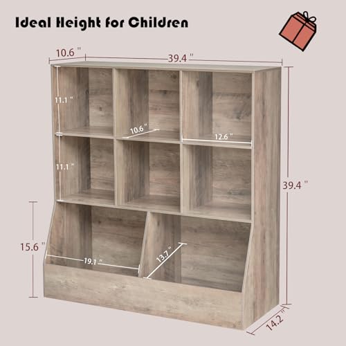 DINZI LVJ Toy Storage Organizer, Kids Bookshelf, Wood Toy Storage Cabinet, 3-Tier 8 Cubby Children Bookcase, 39.4" L Toddler Book Shelf for Playroom, Living Room, Nursery, Hallway, School, Greige - color: Greige, size: 3-Tier 39.4"