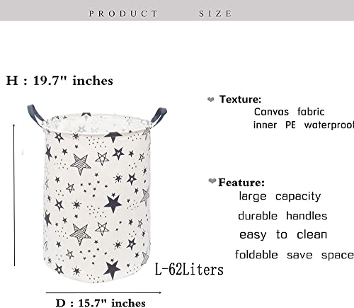 KUNRO Kids Laundry Hamper Clothes Gift Basket Storage Laundry Baskets Organizer Bin with Handles for Nursery Room (Black Star) - color: Star
