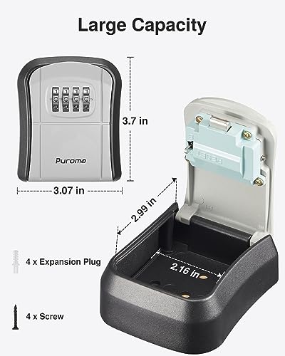 Puroma Key Lock Box Combination Lockbox Wall-Mounted Key Storage Box for House Keys, Resettable Code Safe Security Lock Box for Home, Office, Garage, Apartment Spare Key Storage (1 Pack, Grey) - color: Grey
