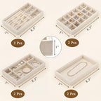 Elsjoy 8 Pack Velvet Jewelry Trays, Stackable Jewelry Organizer Trays for Drawers, Beige Jewelry Storage and Display Tray Inserts for Necklaces, Rings, Earrings