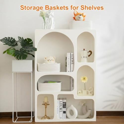 Small Storage Baskets for Organizing, Woven Storage Bins for Shelves, Gift Basket Empty, Cute Decorative Closet Organizer, Baby Rope Basket, Dog Toy Storage, 13.2x8.2x5.2”, 3Packs White - color: White, size: M