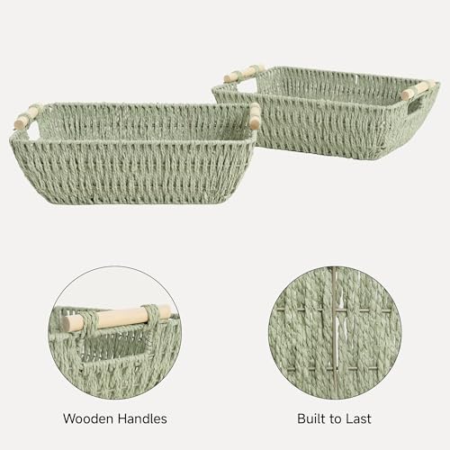 StorageWorks Extra Large Wicker Storage Basket for Organizing with Wooden Handles, Toilet Paper Baskets for Shelf, Bosana Green, 2-Pack - color: Bosana Green, size: Large