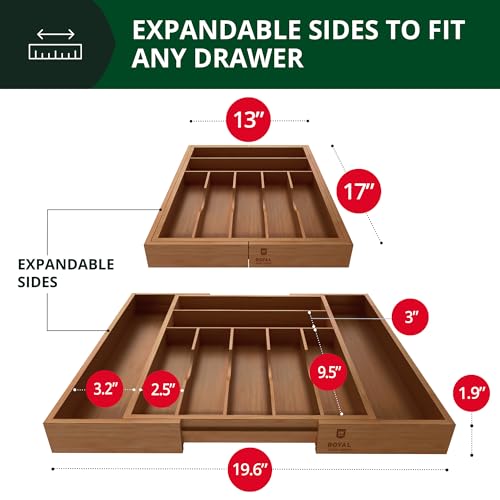 ROYAL CRAFT WOOD Luxury Bamboo Kitchen Drawer Organizer - Silverware Organizer - Utensil Holder and Cutlery Tray with Grooved Drawer Dividers for Flatware and Kitchen Utensils (9 Slot, Brown Bamboo) - color: Brown Bamboo, size: 9 Slot
