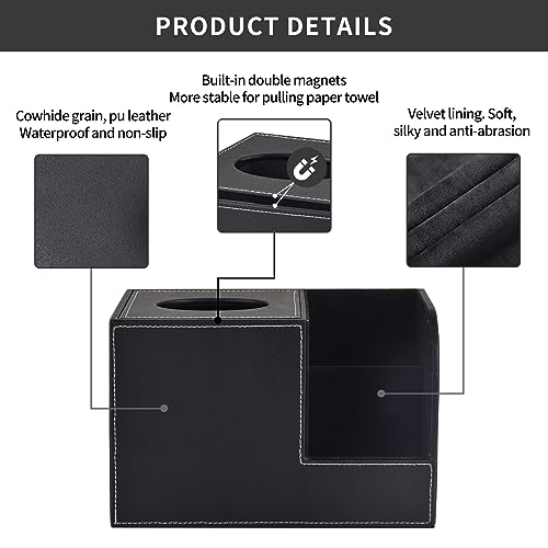 PU Leather Tissue Box Cover with Storage Square-Multifunctional Tissue Holder,Remote Control Holder,Decorative Tissues Boxes Organizer,Home Office Desktop Storage box,Black - color: Black
