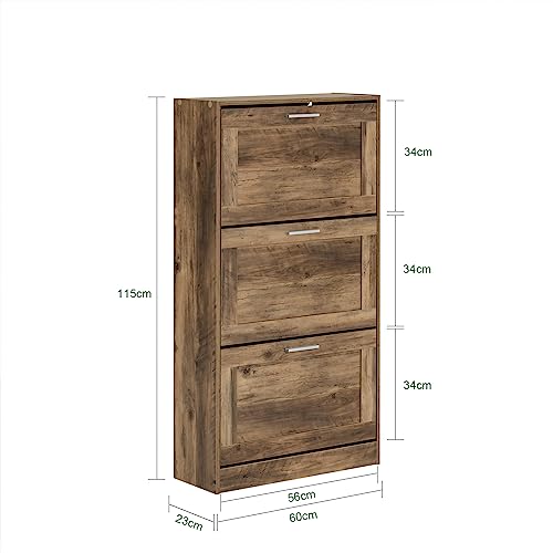 Haotian Shoe Cabinet Storage for Entryway, Narrow Shoe Cabinet with Three Flip Drawers to Save Space, Shoe Rack Cabinet for Front Door Entrance Hallway (Brown) - color: Natural, size: 3-drawers