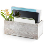 Mail Organizer countertop, Wood Mail Holder 2 Slots, Phone Box with Hidden Charging Port, White Wash Letter Holder, Desk Organizers & Accessories for Home Office Decor
