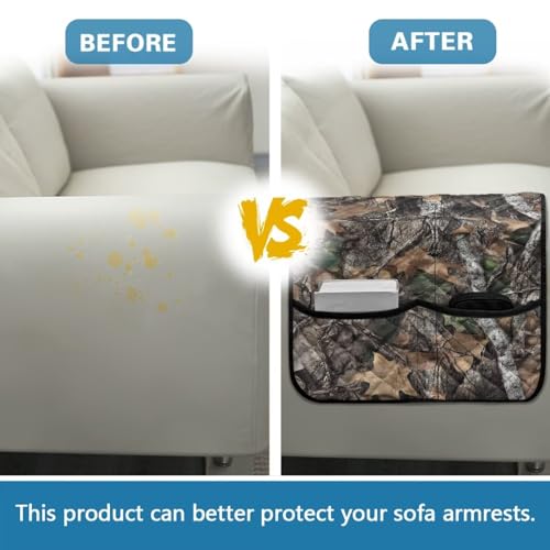 Forest Camo Hunting Print Armrest Covers for Sofa with 2 Pockets Comfortable Couch Arm Covers Stain Resistant Couch Chair Armrest Storage for Magazine, Tablet, Phone - color: Forest Camo Hunting