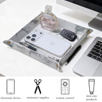 Valet Tray Desktop Storage Organizer – Premium PU Leather Catchall Bedside Vanity Tray Nightstand Caddy Holder for Remote Controller, Keys, Phone, Wallet, Coin, Jewelry,Marble White - color: Marble White