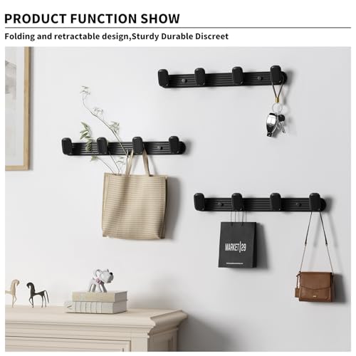 Coat Rack Wall Mount Black, 4 Hooks Rack Metal Coat Hanger Wall for Hanging Hat Purse and Robes, Towel Hook for Bathrooms and Entryway (1 Pack) - color: Black, size: Round 4 Hooks 1 Pack