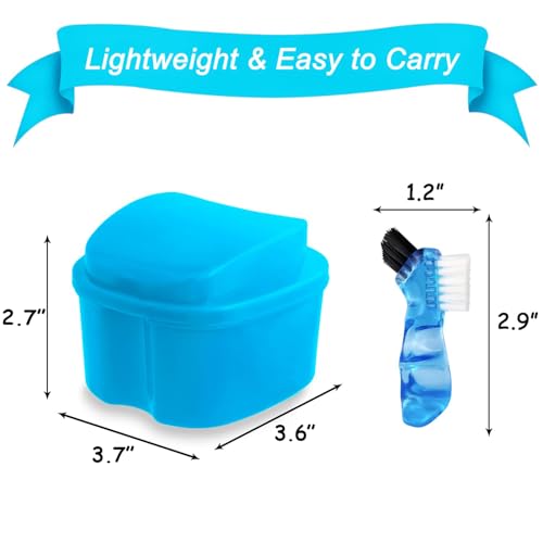 Keedolla Denture Cup Orthodontic Retainer Case, Denture Bath Box Dental Mouthguard Case Cleaning with Brush, Strainer Basket and Lid Waterproof - Blue - color: Bluw
