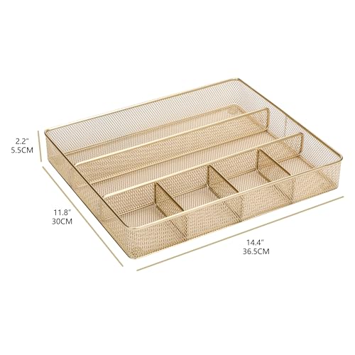 Annova Desk Top Organizer Tray for Office Organization - Metal Mesh - Storage Tray with Dividers for Pens, Desktop Accessories, Bathroom, Kitchen, Makeup and Office Supplies (Large, Gold) - color: Gold, size: Large
