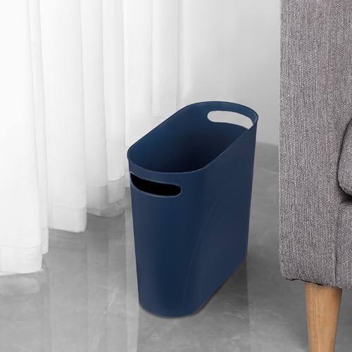 rejomiik Small Trash Can, 3.5 Gallon Slim Garbage Can Plastic Waste Basket with Handles Container Bin for Narrow Spaces Bathroom, Bedroom, Kitchen, Office at Home, 2 Pack Navy - color: Navy, size: 2 pack