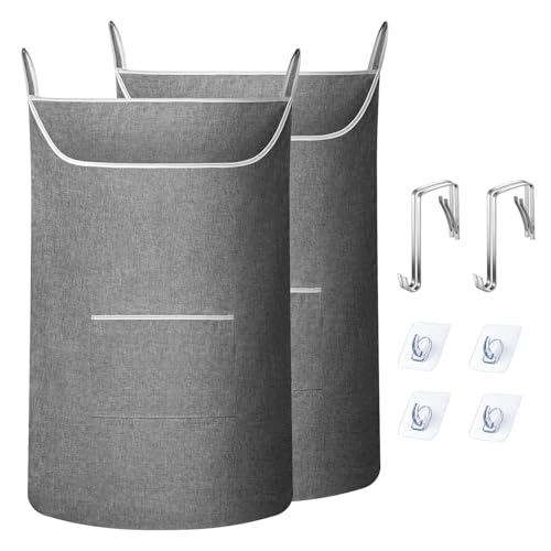 SAVERHO X-Large Door Hanging Hamper Bag,2 Pack Large Capacity Hanging Laundry Hamper Basket with Wide Opening Dirty Clothes Laundry Hamper Storage Bag Size 35X22inch(Grey-2Pack) - color: Grey-2Pack