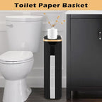 Odonata Large Toilet Paper Storage Basket with Lid, Slim Toilet Paper Organizer, Hold up to 20 Regular Rolls or 15 Mega Rolls. (Black, 49L) - color: Black