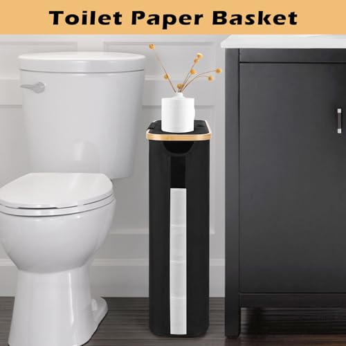 Odonata Large Toilet Paper Storage Basket with Lid, Slim Toilet Paper Organizer, Hold up to 20 Regular Rolls or 15 Mega Rolls. (Black, 49L) - color: Black