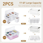 Citylife 17 QT Plastic Storage Box with Removable Tray and 6 Detachable Tall Inserts Craft Organizers and Storage Clear Storage Container for Organizing Crayon, Craft, Sewing, Playdoh, 2 Packs - size: 17 Qt- 2 Pack- W