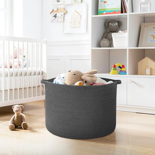 Extra Large Blanket Basket, 22"x14" Woven Cotton Rope Baskets for Organizing, Kids Dog Toy Bin Box, Large Wicker Blanket Storage for Living Room, Throw Pillow Holder Organizer, Dark Gray - color: Dark Gray