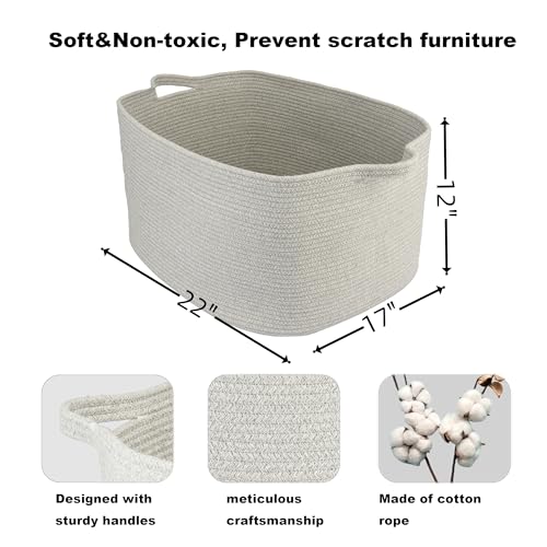 XUANGUO Large Rectangle Blankets Basket Living Room 22"x17"x12" Woven Cotton Rope Storage Baskets for Nursery Toy Baskets for Kids and Dogs Laundry Basket Bin for Clothes Towels grey - color: grey