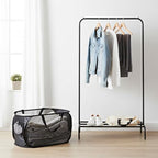 2 Pcs Mesh Popup Laundry Hampers, Opening Laundry Basket with Durable Handles, Breathable Dirty Clothes Hamper, Foldable Pop-up Mesh Hamper with a Small Side Pocket for Home, Laundring Room, Travel