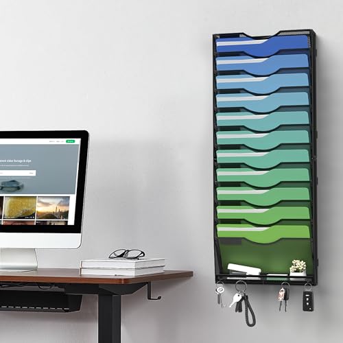 Kuntine.B Wall File Organizer Office Hanging Magazine Holder Wall File Organizer for Office Home (Black, 13 Tier & Key Holders) - color: Black, size: 13 Tier & Key Holders
