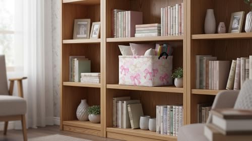 CLOCOR Rectangular Storage Basket,Collapsible Cute Pattern Storage Bin,Waterproof Books Box with Handles,Gift Basket(Gouache Bow) - color: Gouache Bow