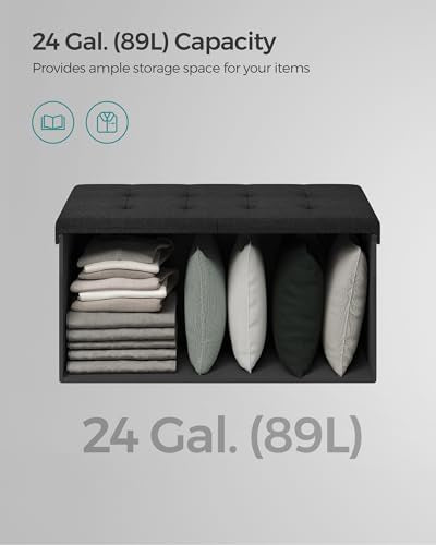 SONGMICS Mazie Collection - 30 Inches Storage Ottoman, Foldable Storage Bench with Flipping Lid, 660 lb Load Capacity, for Entryway, Living Room, Bedroom, Ink Black ULSF046B01 - color: Ink Black, size: 15"D x 30"W x 15"H