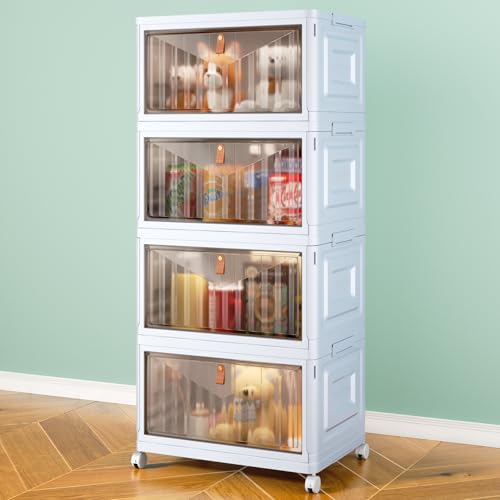 4 Tier Stackable Plastic Storage Bins with Lid and Wheels - 23 QT Closet Organizers and Storage, Foldable Storage Containers, Organization and Storage Boxes for Craft, Home, Pantry, Dorm, Grey - color: Grey