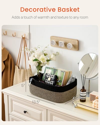 Small Woven Basket, 13.5 x 9.5 x 5 Inches, Storage Basket for Organizing, Cute Small Rope Shelf Closet Cube Storage Bins Baskets for Shelves, Dog Toy Gift Baskets Empty, 3 Pack Black & Brown - color: Black & Brown, size: 13.5"L x 9.5"W x 5"H
