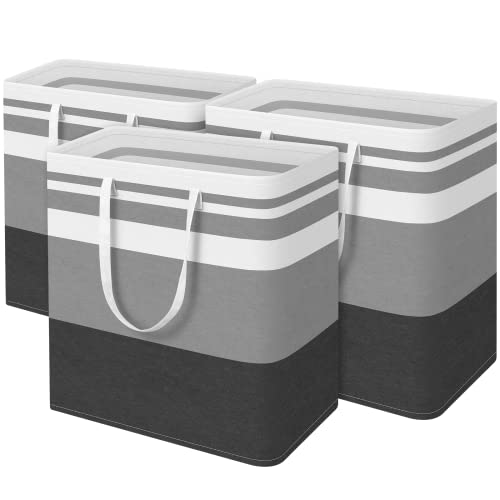 BlissTotes 3-Pack Laundry Basket, Freestanding＆Waterproof Laundry Hamper, Collapsible Tall Clothes Hamper with Easy Carry Handles for Clothes, Towels in the Family and Dorm,Gradient Grey,100L - color: Grey, size: 100L