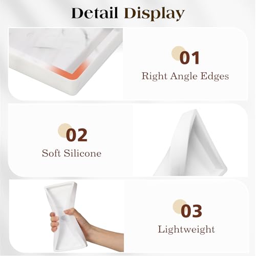 Luxspire Bathroom Vanity Tray - 2 Pack (7.9" x 4") Silicone Soap Dish for Kitchen Countertop, Bathroom Counter Tray for Soap Dispenser Perfume Jewelry Accessories, Marble White - color: Marble White, size: 7.87 × 3.94 × 0.79 in