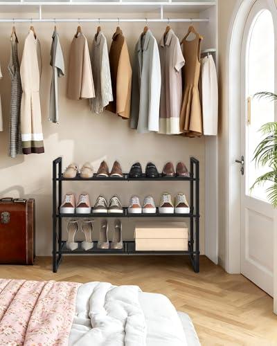 CHOEZON Shoe Rack, 3-Tier Shoe Rack for Closet, Metal Shoe Storage Organizer, Shoe Rack for Entryway, Shoe Shelf with Adjustable Feets, for Entryway, Hallway, Living Room, Bedroom, Black TXJ13BB - size: 30"L x 10.4"W x 22.6"H
