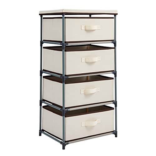 Juvale 4-Tier Dresser for Bedroom - 16.5 in L x 13 in W x 33 in H, Beige, Metal & Fabric - Freestanding Closet Organizer with Fabric Storage Drawers - Narrow Dresser & Cabinet with Drawers - color: Beige