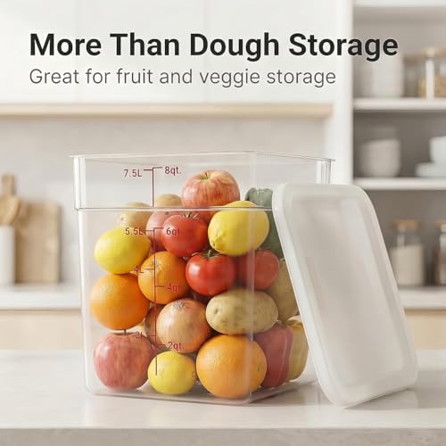 2 Pack Dough Proofing Containers with Lids, 8Qt Clear Polypropylene Food Storage Bucket, BPA-Free Commercial Grade Stackable Container for Kitchen Restaurant Dough Proofing, Marinating, XL