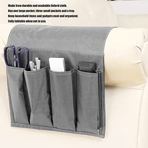 Couch Sofa Armrest Organiser Arm Chair Caddy Bedside Storage Pocket,600D Oxford Cloth Side Pockets Sofa Arm Table Armrest Tray TV Remote Holder Bed Storage Pocket (Grey) - color: Grey