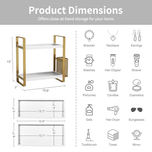 LEMIKKLE Bathroom Counter Organizer with Basket, Perfume,Makeup Organizers for Vanity,Storage Organizers for Bathroom, Kitchen, Dresser（White） - color: White