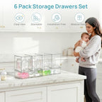 Vtopmart 6 Pack Baby Bottle Organizer Set, Stackable Storage Drawers Ideal for Kichen Countertop, Vanity, Bathroom, Cabinet, Pantry Organization - style: 4 High+2 Wide