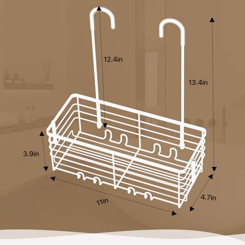 DELLAN Hanging Shower Caddy, Shower Rack Hanging for Bathroom, Shower Rack with Hooks Over the Door, Bathroom Shower Caddy and Basket(White) - color: White, size: 11"D x 4.7"W x 3.9"H