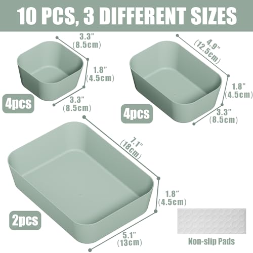 Plastic Drawer Organizers, 10 PCS Drawer Organizer Bins, Bathroom and Vanity Organizer Plastic Tray, Makeup organizer and storage for Makeup, Bedroom, Kitchen Gadgets Utensils and Office (Green) - color: Green, size: 10pcs