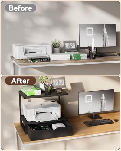 IBUYKE 2 Tier Desktop Printer Stand,Multi-Purpose Desk Organizer,Printer Table with Storage Shelf for Folders,Books,for Fax Machine, Scanner,Home Office,Black TLJ015B - color: Black