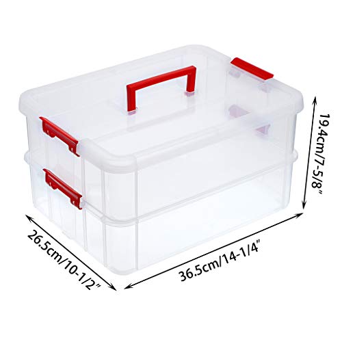 BTSKY 2 Layer Stack & Carry Box, Plastic Multipurpose Portable Storage Container Box Handled Organizer Storage Box for Organizing Stationery, Sewing, Art Craft, Jewelry and Beauty Supplies(Red) - color: Red