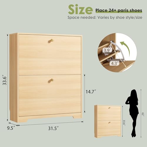 Nicetree Shoe Storage Cabinet with 2 Flip Drawers, Slim Shoe Cabinet, Hidden Shoe Rack Cabinet, Shoe Storage Cabinet for Entryway, Hallway, Foryer, Natural Oak - color: Natural Oak, style: 2-Drawers