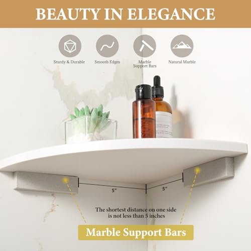 Koville White Natural Marble Corner Shelf, Wall Mounting Corner Shelf Organizers Storage for Bathroom Kitchen, Polished Marble Surface Wall Mounted Stone Shower Caddy for Bath - color: White, size: 1-Layer