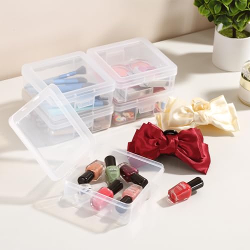 18 Pack Storage Containers with Latching Lid Small Size 5" x 5"x 1.9" Plastic Clear Boxes for Office,Beauty - size: Small-18 Pack