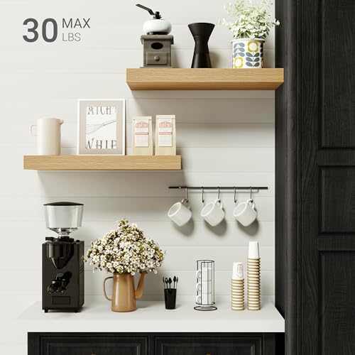 Vivelove Floating Shelves for Wall Mounted, 16 inchs Shelf for Small Bathroom, Bedroom, Living Room, Kitchen, Modern Home Decor, Rustic Farmhouse Wall Shelves with Invisible Brackets - Set of 2, Oak - color: Oak, size: 16”Wx6.7”Dx1.4”H