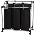 Household Essentials Triple Laundry Sorter with Wheels, Tapered Metal Frame, Removable Polyester Bags, Ventilated, Smooth Rolling Casters, Great for Sorting Laundry Large