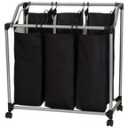 Household Essentials Triple Laundry Sorter with Wheels, Tapered Metal Frame, Removable Polyester Bags, Ventilated, Smooth Rolling Casters, Great for Sorting Laundry Large
