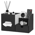 PU Leather Square Tissue Box Cover with Tray and Organizer, Multi-Function Remote Control Tissue Holder for Vanity, Nightstand, Bathroom, Home and Office - color: Black